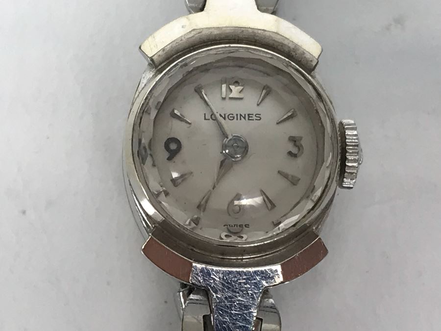 14k White Gold Vintage Longines Ladies Watch Working (Watch Band Is Stainless Steel) 14.3g [Photo 1]