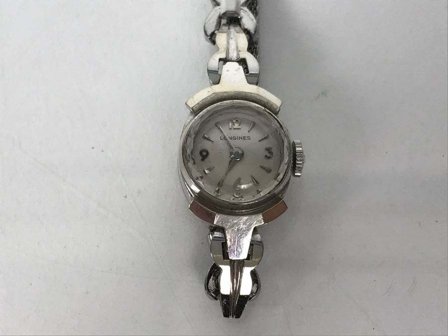 14k White Gold Vintage Longines Ladies Watch Working (Watch Band Is Stainless Steel) 14.3g [Photo 4]