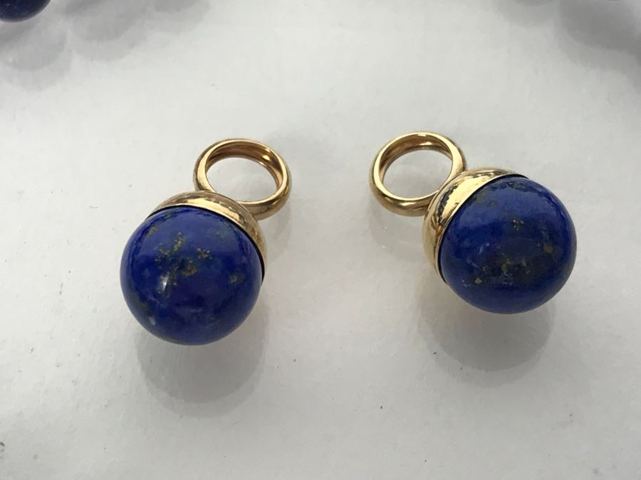 14k Gold Lapis Lazuli And Pink Coral Necklace, (2) 14k Gold Lapis Lazuli Pendants And 14k Gold Lapis Lazuli Bracelet 73.9g [Photo 13]