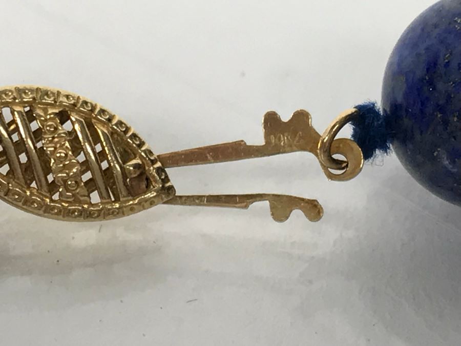 14k Gold Lapis Lazuli And Pink Coral Necklace, (2) 14k Gold Lapis Lazuli Pendants And 14k Gold Lapis Lazuli Bracelet 73.9g [Photo 8]