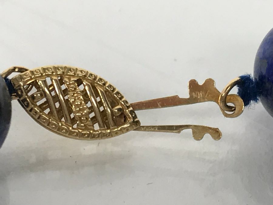 14k Gold Lapis Lazuli And Pink Coral Necklace, (2) 14k Gold Lapis Lazuli Pendants And 14k Gold Lapis Lazuli Bracelet 73.9g [Photo 9]