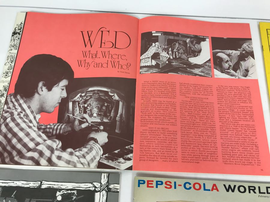 Vintage Dineyland Related Publications Including Pepsi-Cola World Feb 1963, (2) The 'E' Ticket Number 15 Disneyland's Mark Twain, Backstage At Disneyland 1974, The Mouse Club Disneyana Dreaming And Disneyland LINE 1986 [Photo 13]
