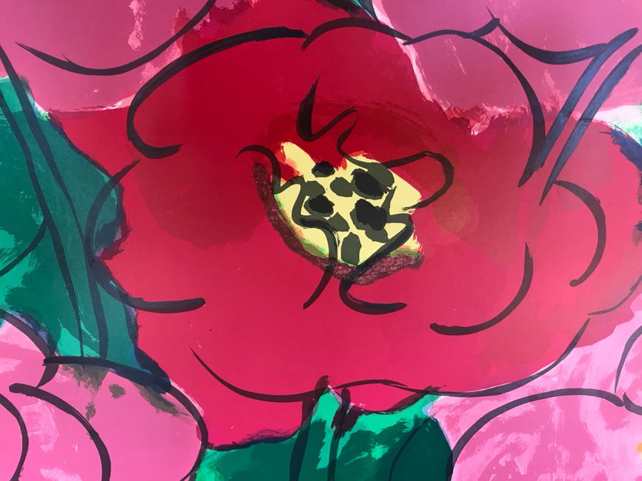 Walasse Ting Print With Flowers And Parrots - No Signature - No Dots Under Loop On Poster Board - Listed Chinese Artist - 5' X 46' [Photo 8]