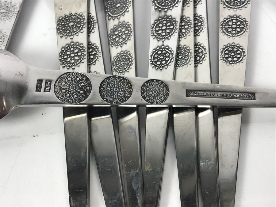 Vintage Flatware Set National Stainless Sam Moritz Pattern Japan [Photo 11]