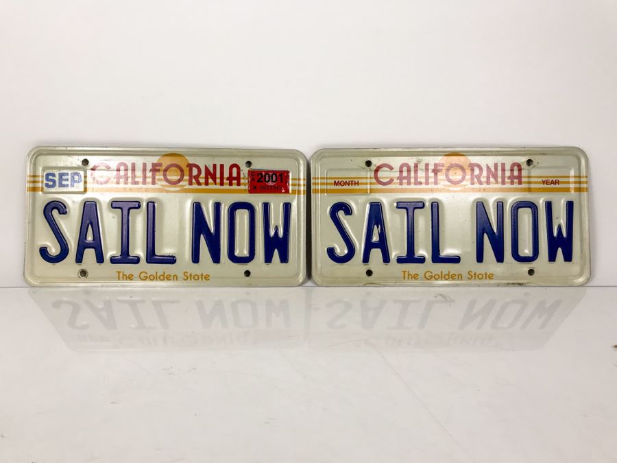 Pair Of California License Plates 'SAIL NOW'