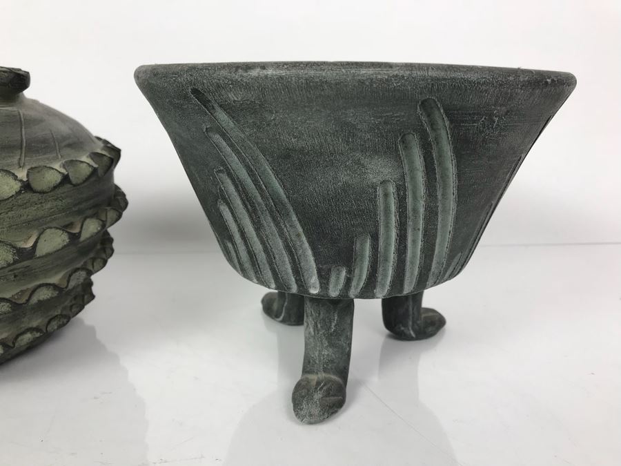 Amphora Gerona Espana Ceramic Vessel With Handle And 3-Footed Ceramic Bowl [Photo 2]