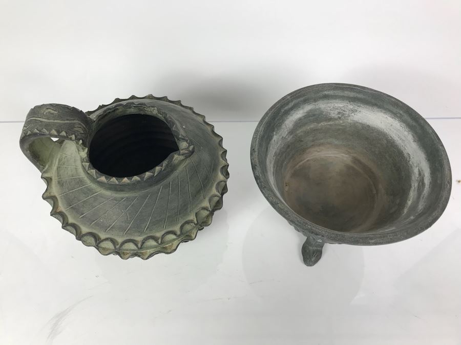 Amphora Gerona Espana Ceramic Vessel With Handle And 3-Footed Ceramic Bowl [Photo 6]