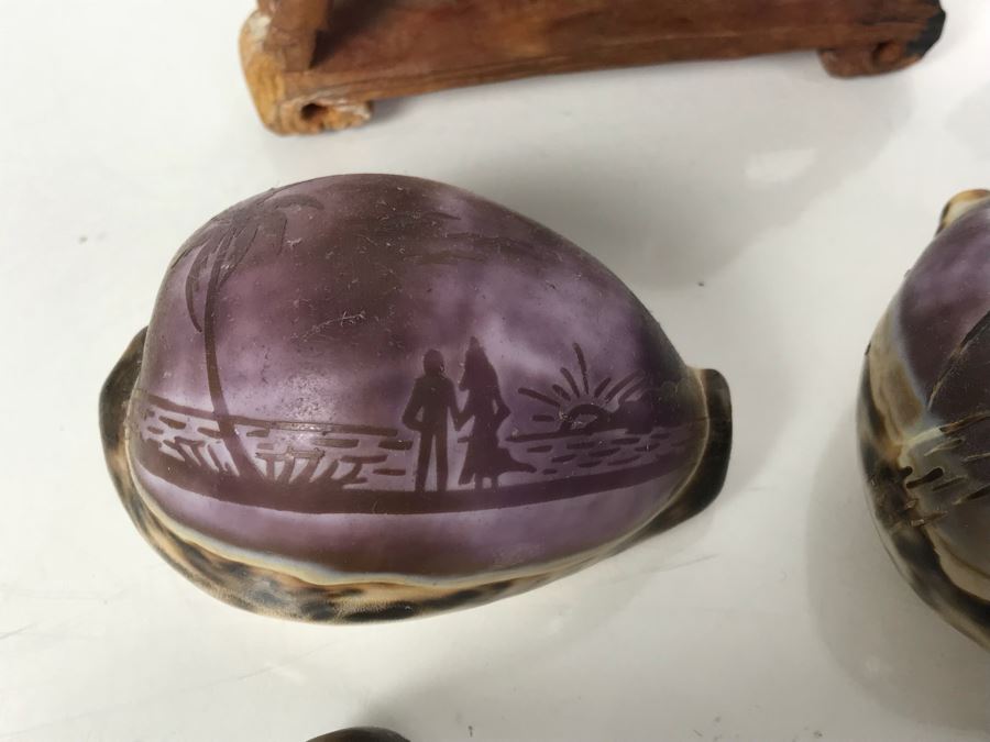 Collection Of (6) Carved Shells, Carved Wooden Horse And Carved Stone Turtle [Photo 7]