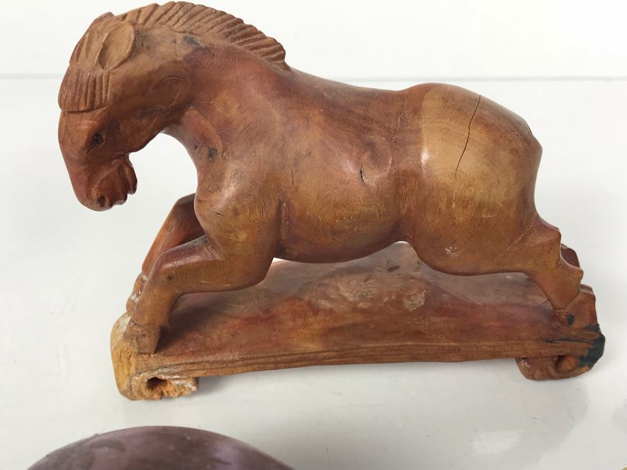 Collection Of (6) Carved Shells, Carved Wooden Horse And Carved Stone Turtle [Photo 8]