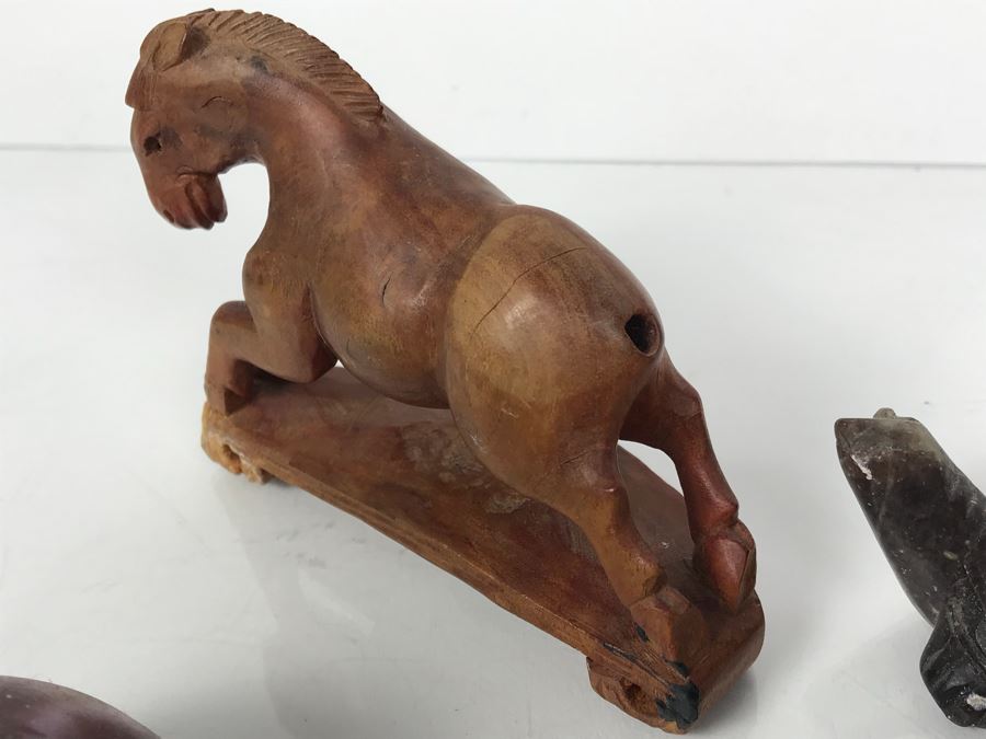 Collection Of (6) Carved Shells, Carved Wooden Horse And Carved Stone Turtle [Photo 11]