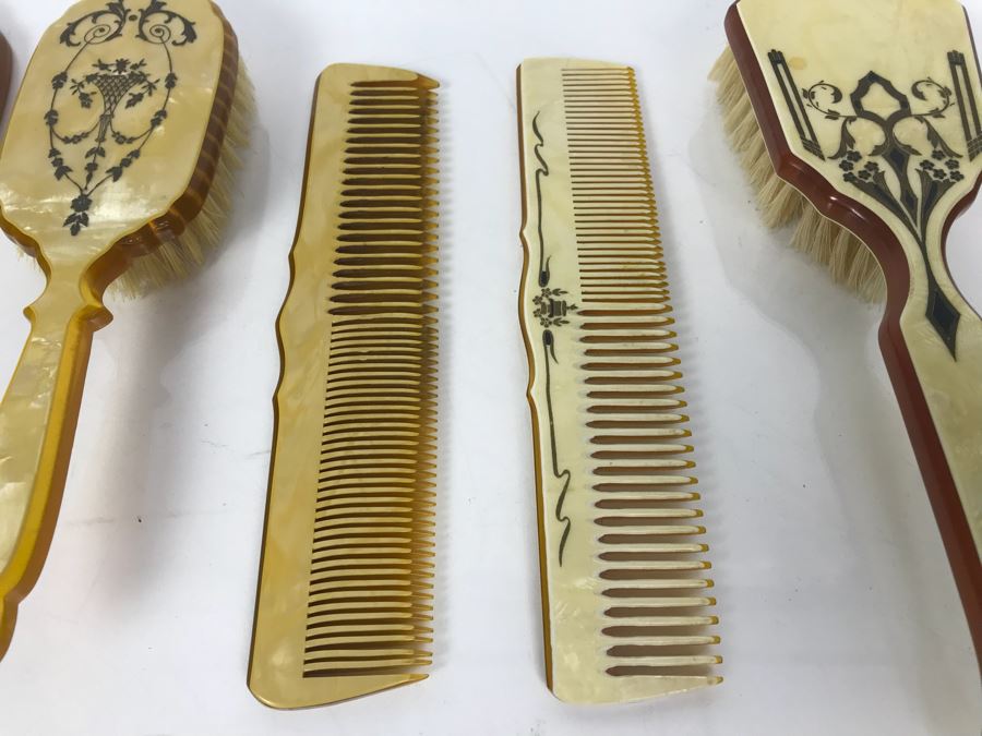 Collection Of Vintage Brushes, Combs, Handheld Vanity Mirror And Pair Of Sterling Silver Handled Combs [Photo 5]