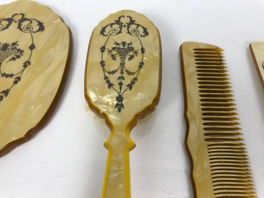 Collection Of Vintage Brushes, Combs, Handheld Vanity Mirror And Pair Of Sterling Silver Handled Combs [Photo 4]