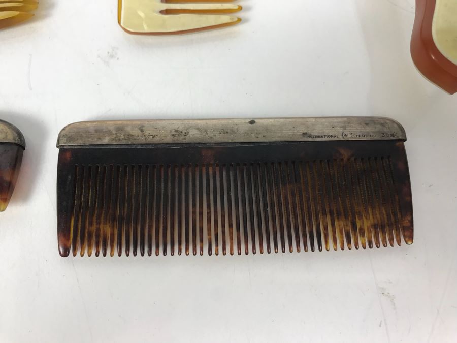 Collection Of Vintage Brushes, Combs, Handheld Vanity Mirror And Pair Of Sterling Silver Handled Combs [Photo 7]