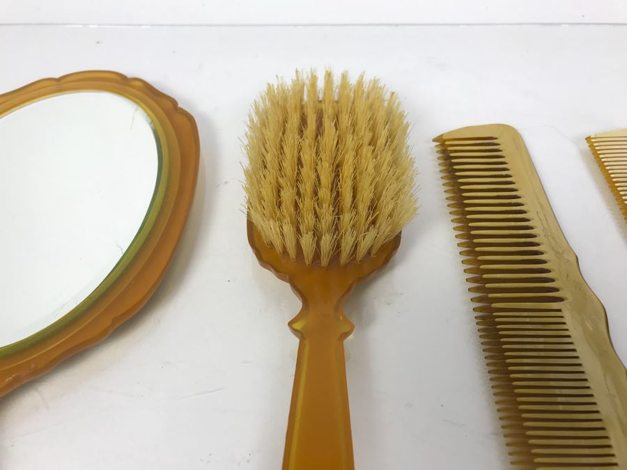Collection Of Vintage Brushes, Combs, Handheld Vanity Mirror And Pair Of Sterling Silver Handled Combs [Photo 14]