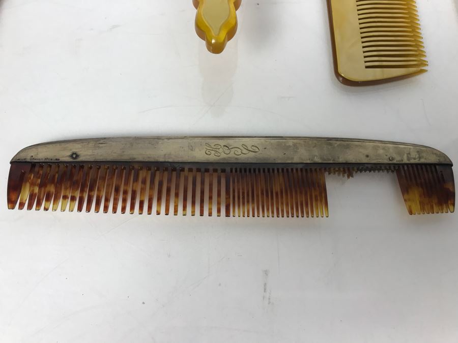 Collection Of Vintage Brushes, Combs, Handheld Vanity Mirror And Pair Of Sterling Silver Handled Combs [Photo 10]