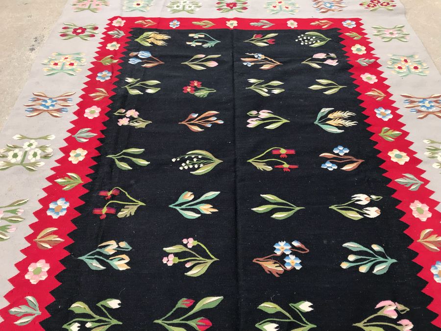Signed Vintage Persian Kilim Hand Knotted Wool Rug In Floral Pattern 7'5' X 10' [Photo 10]
