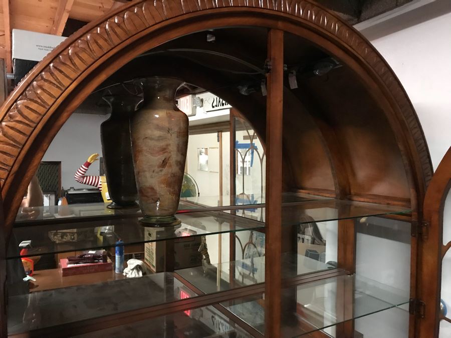 2-Piece Contemporary Dome Top China Cabinet (One Glass Shelf Has A Chip As Seen In Photos) [Photo 11]