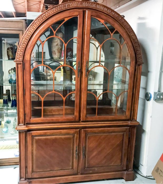 2-Piece Contemporary Dome Top China Cabinet (One Glass Shelf Has A Chip As Seen In Photos) [Photo 1]