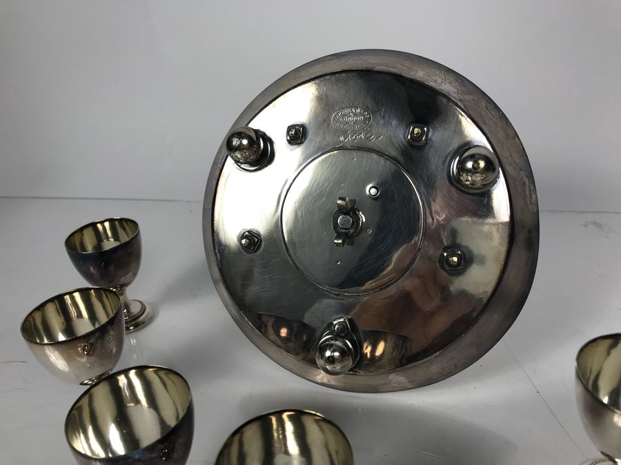 Vintage Mappin & Webb London England Sheffield Silver Plate Egg Cups With Serving Stand Caddy [Photo 10]