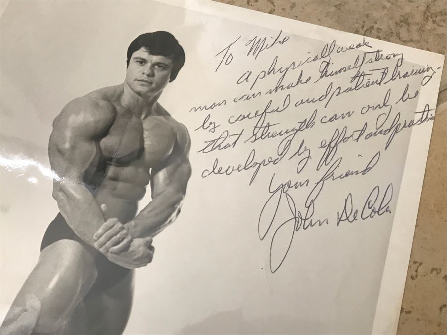 Signed Vintage John DeCola Bodybuilder 8X10 B&W Photograph Personalized To Dr. Michael Walczak [Photo 3]