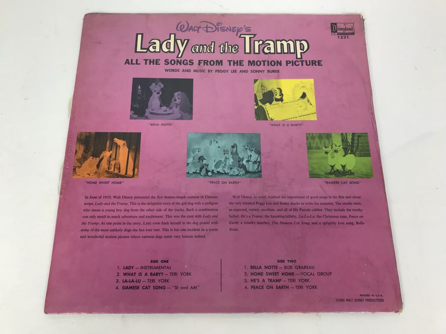 JUST ADDED - Sealed Vinyl Record Walt Disney's Lady And The Tramp (Note That Wrapper Is Open Slightly As Shown) [Photo 7]