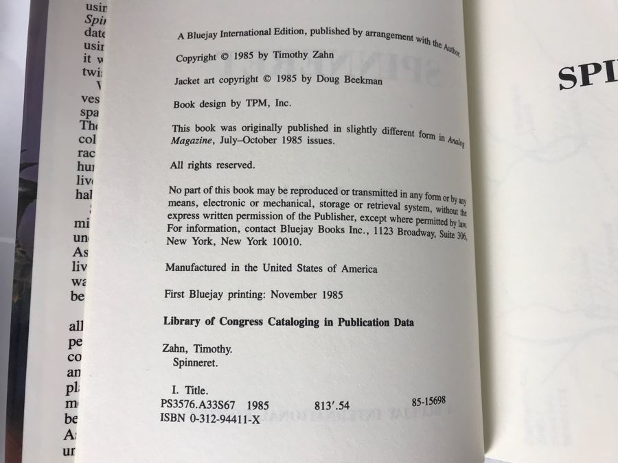 First Printing Hardcover Book 'Spinneret' And (7) Paperback Books By Timothy Zahn [Photo 3]
