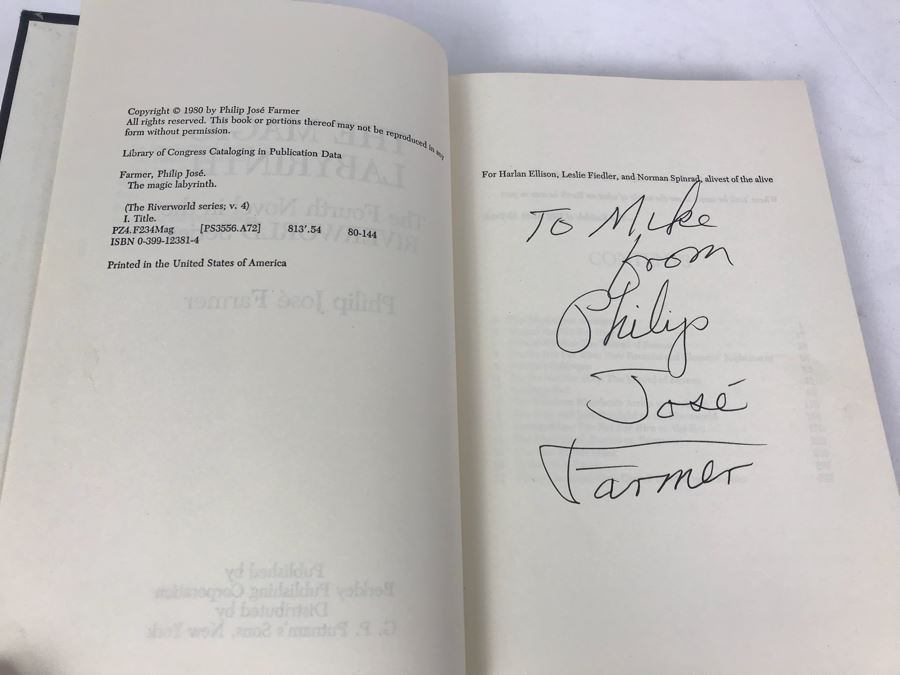 Signed First Edition Hardcover Book 'The Magic Labyrinth' By Philip Jose Farmer [Photo 2]