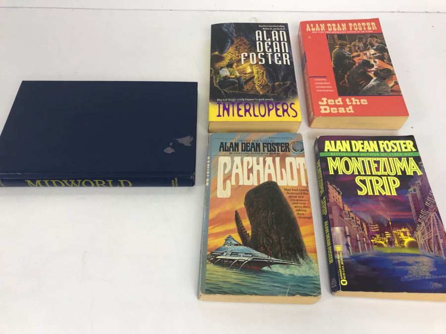 Signed Hardcover Book 'Midworld' And (4) Paperback Books By Alan Dean Foster