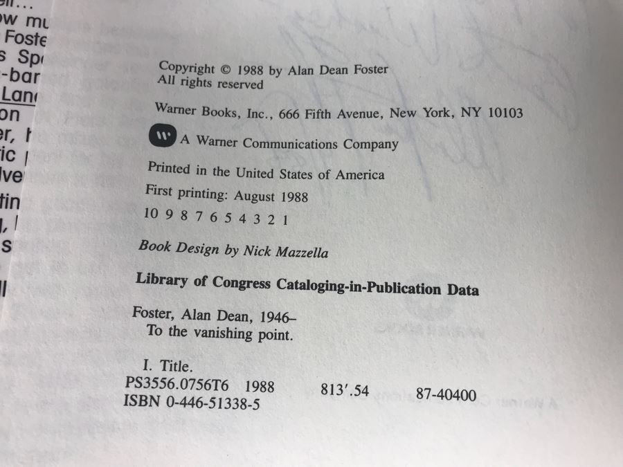 Signed Hardcover First Printing Book 'To The Vanishing Point' By Alan Dean Foster [Photo 4]