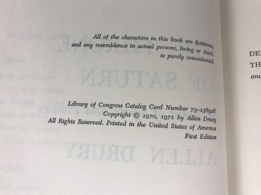 First Edition Hardcover Book 'The Throne Of Saturn: A Novel Of Space And Politics' And (2) Paperback Books By Allen Drury [Photo 6]