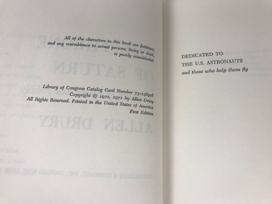 First Edition Hardcover Book 'The Throne Of Saturn: A Novel Of Space And Politics' And (2) Paperback Books By Allen Drury [Photo 5]