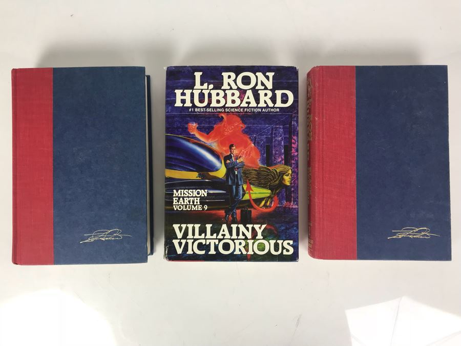 Hardcover First Edition Books By L. Ron Hubbard: Mission Earth Volumes 1 'The Invaders Plane', 2 'Black Genesis' And 9 'Villainy Victorious' [Photo 2]