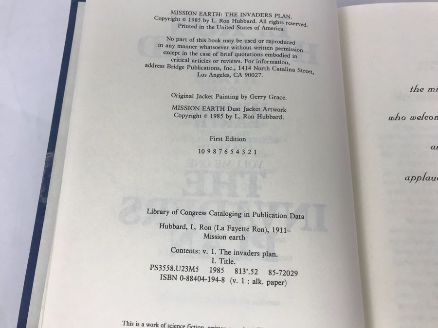 Hardcover First Edition Books By L. Ron Hubbard: Mission Earth Volumes 1 'The Invaders Plane', 2 'Black Genesis' And 9 'Villainy Victorious' [Photo 5]