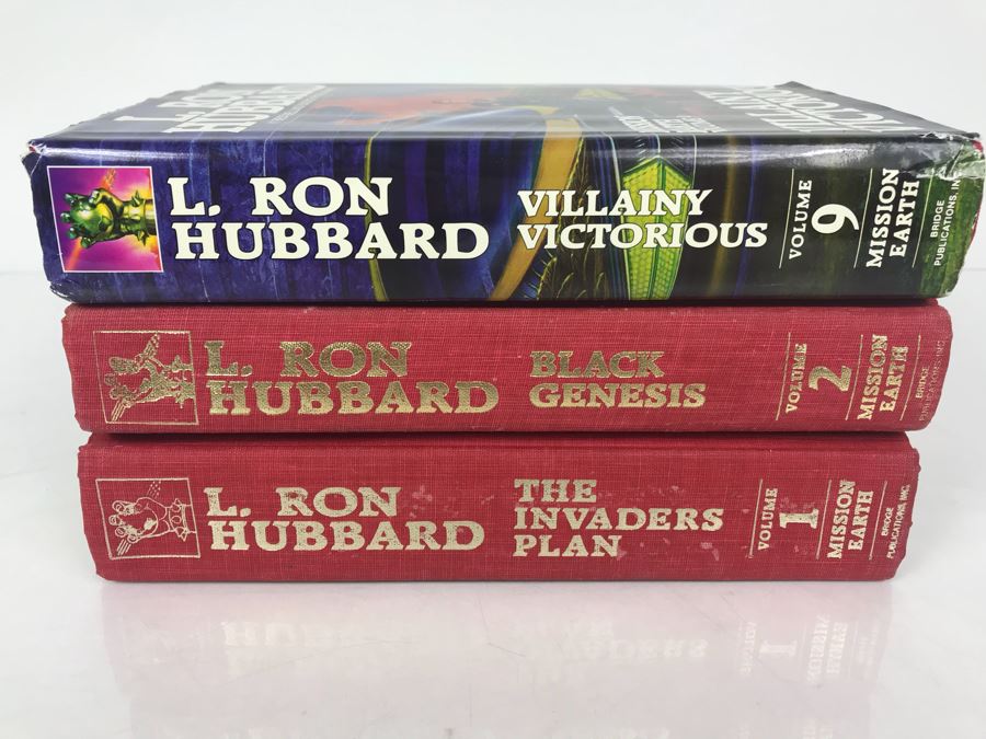 Hardcover First Edition Books By L. Ron Hubbard: Mission Earth Volumes 1 'The Invaders Plane', 2 'Black Genesis' And 9 'Villainy Victorious' [Photo 4]