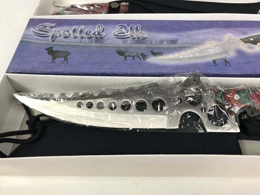 Pair Of Fantasy Knives Spotted Elk New Old Stock [Photo 5]