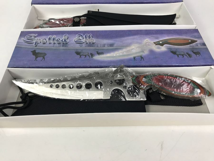 Pair Of Fantasy Knives Spotted Elk New Old Stock [Photo 2]