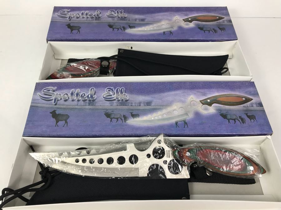Pair Of Fantasy Knives Spotted Elk New Old Stock [Photo 6]