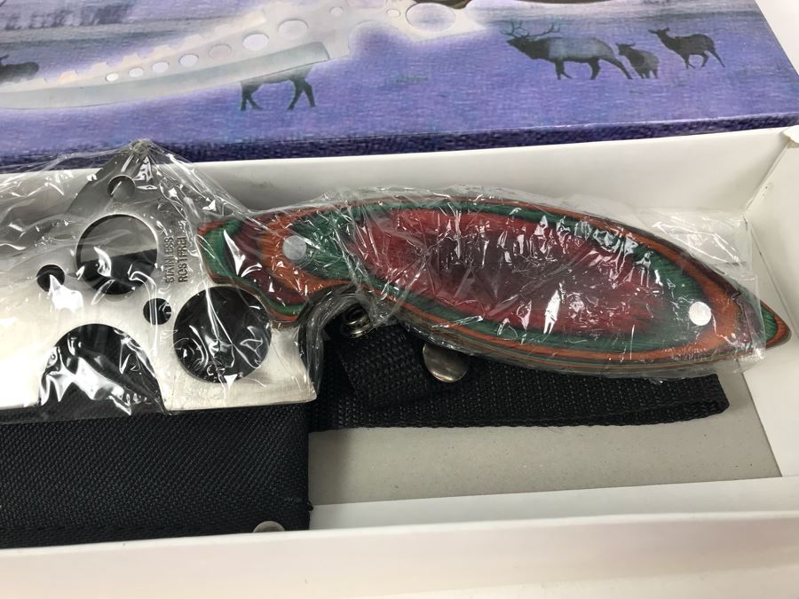 Pair Of Fantasy Knives Spotted Elk New Old Stock [Photo 3]