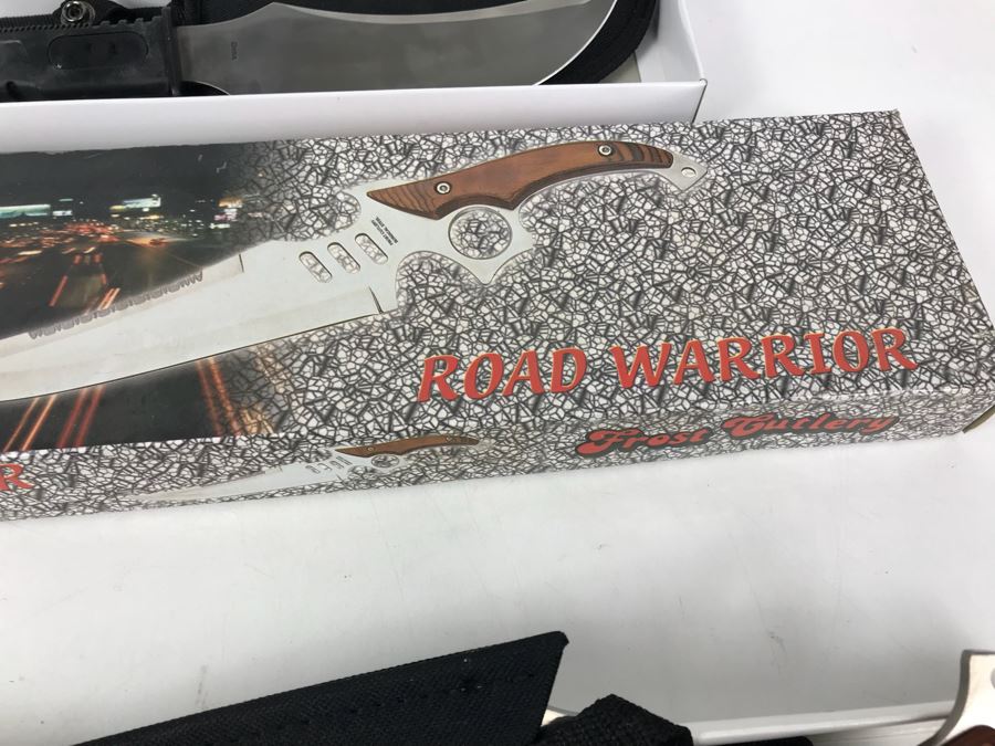 Fantasy Knives: Pair Of Frost Cutlery Road Warrior Knives And Skagway Skinner Knife New Old Stock [Photo 7]