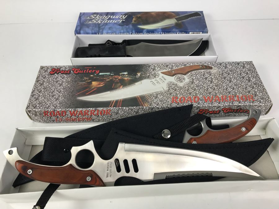 Fantasy Knives: Pair Of Frost Cutlery Road Warrior Knives And Skagway Skinner Knife New Old Stock