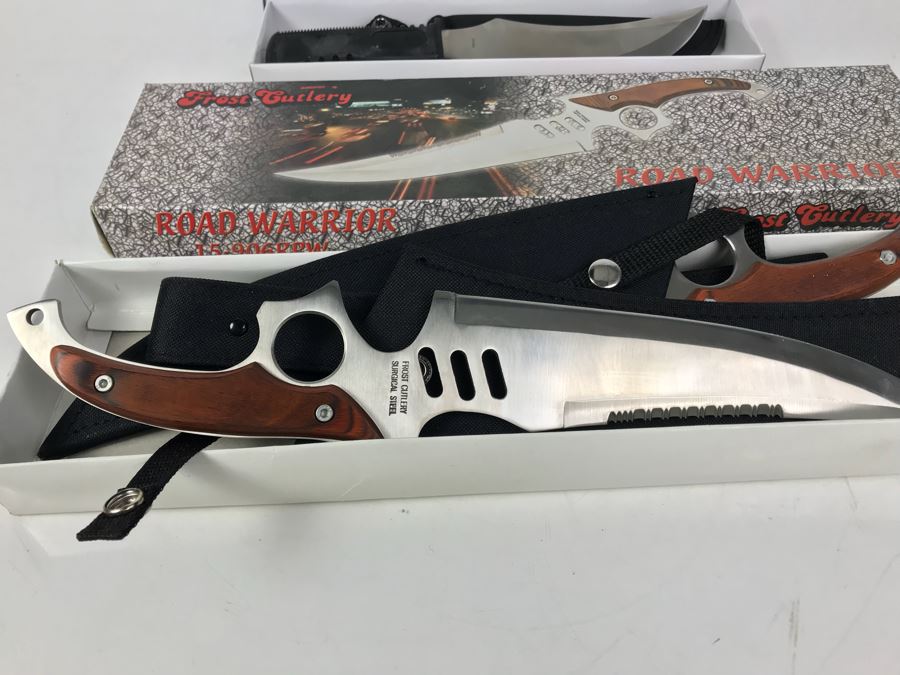 Fantasy Knives: Pair Of Frost Cutlery Road Warrior Knives And Skagway Skinner Knife New Old Stock [Photo 3]