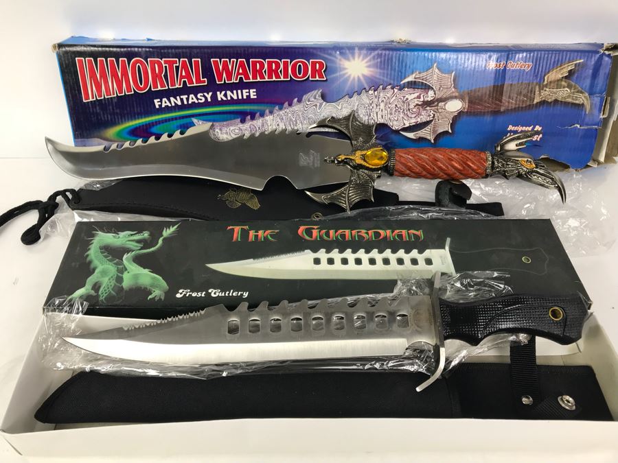 Set Of (2) Fantasy Knives With Boxes: Immortal Warrior And The Guardian By Frost Cutlery [Photo 2]