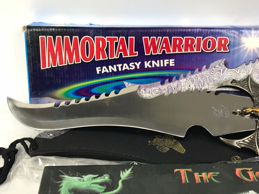 Set Of (2) Fantasy Knives With Boxes: Immortal Warrior And The Guardian By Frost Cutlery [Photo 12]