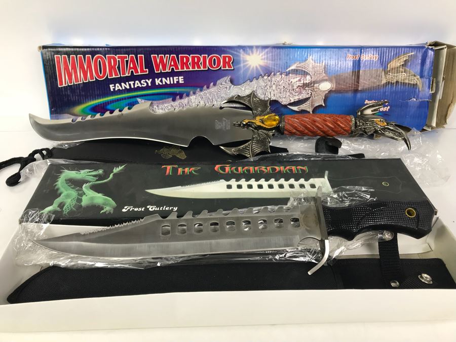 Set Of (2) Fantasy Knives With Boxes: Immortal Warrior And The Guardian By Frost Cutlery [Photo 1]