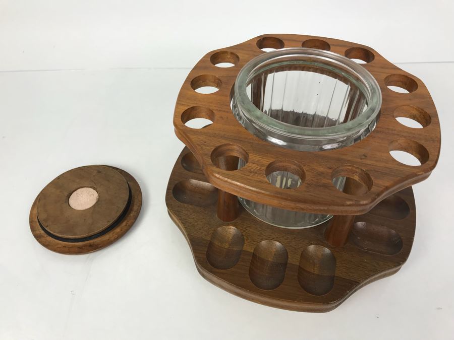 Vintage Wooden Rotating Tobacco Pipe Holder With Tobacco Jar [Photo 4]