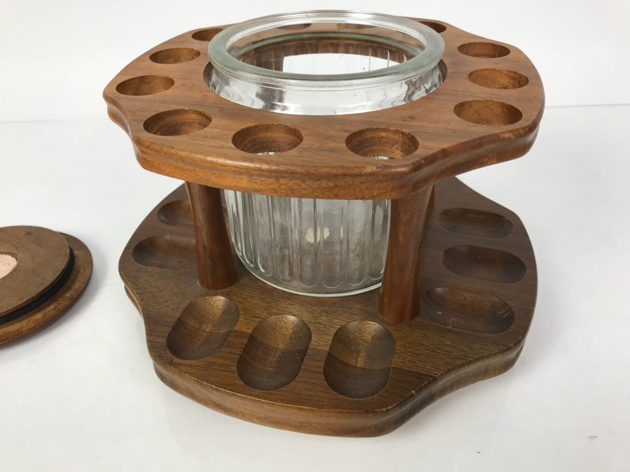 Vintage Wooden Rotating Tobacco Pipe Holder With Tobacco Jar [Photo 5]