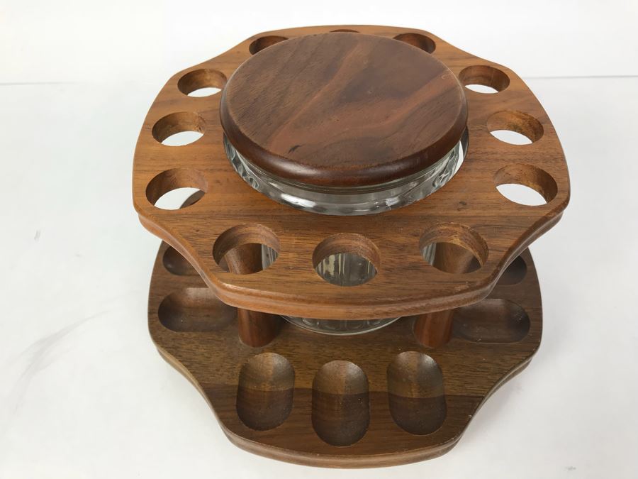 Vintage Wooden Rotating Tobacco Pipe Holder With Tobacco Jar [Photo 2]