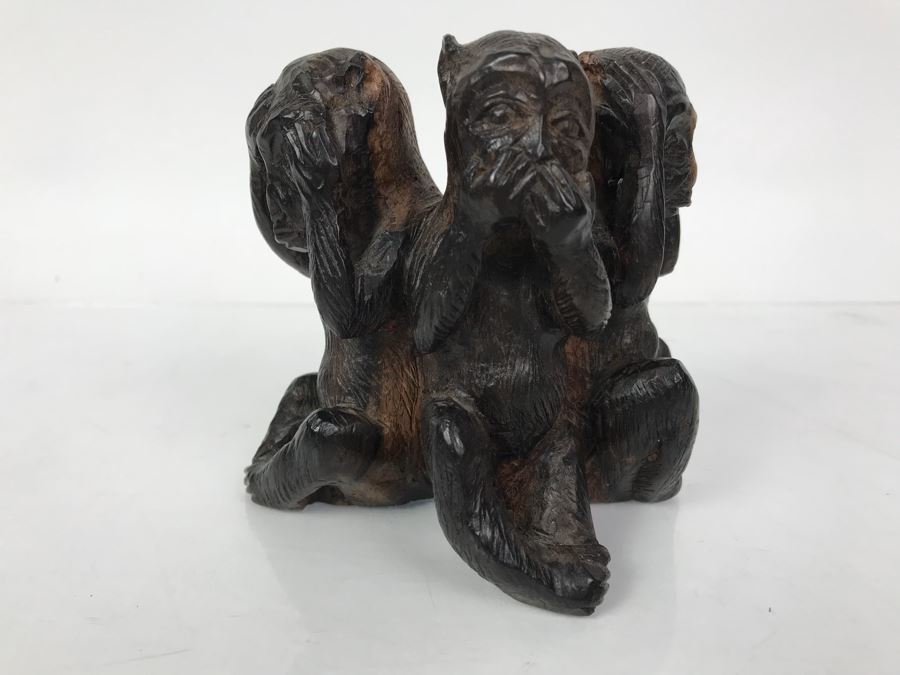 Carved Ironwood Figurine Three Wise Monkeys: See No Evil, Hear No Evil, Speak No Evil [Photo 2]