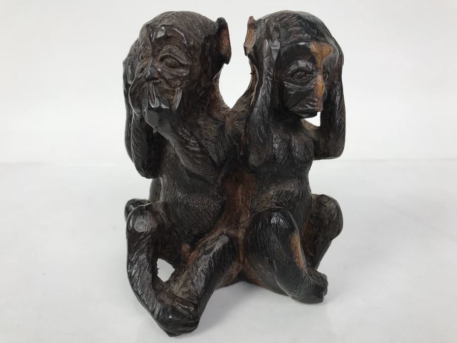 Carved Ironwood Figurine Three Wise Monkeys: See No Evil, Hear No Evil, Speak No Evil [Photo 1]