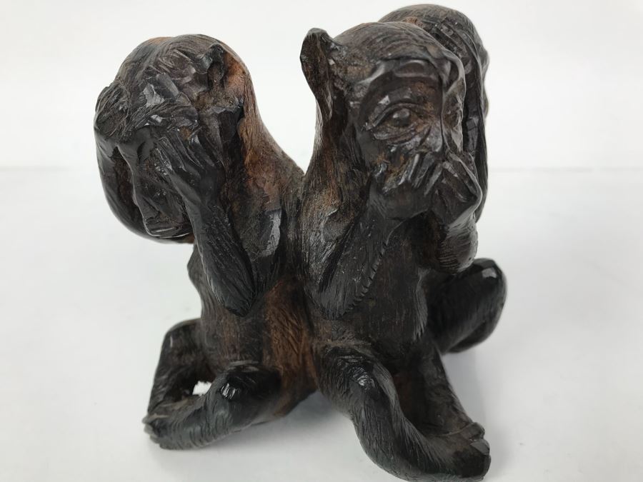 Carved Ironwood Figurine Three Wise Monkeys: See No Evil, Hear No Evil, Speak No Evil [Photo 8]